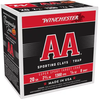 Winchester Ammo AASC208 AA Super Sport Sporting Clay 20Gauge 2.75″ 7/8oz 8Shot 25 Per Box/10 Case