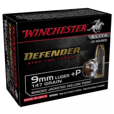 Winchester Ammo S9MMPDB2 Defender 9mmLuger+P 147gr Bonded Jacket Hollow Point 20 Per Box/10 Case