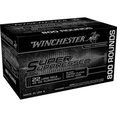 Winchester Ammo SUP22LRB Super Suppressed 22LR 45gr Black Copper Plated Round Nose 800 Per Bx/2 Case *Bulk