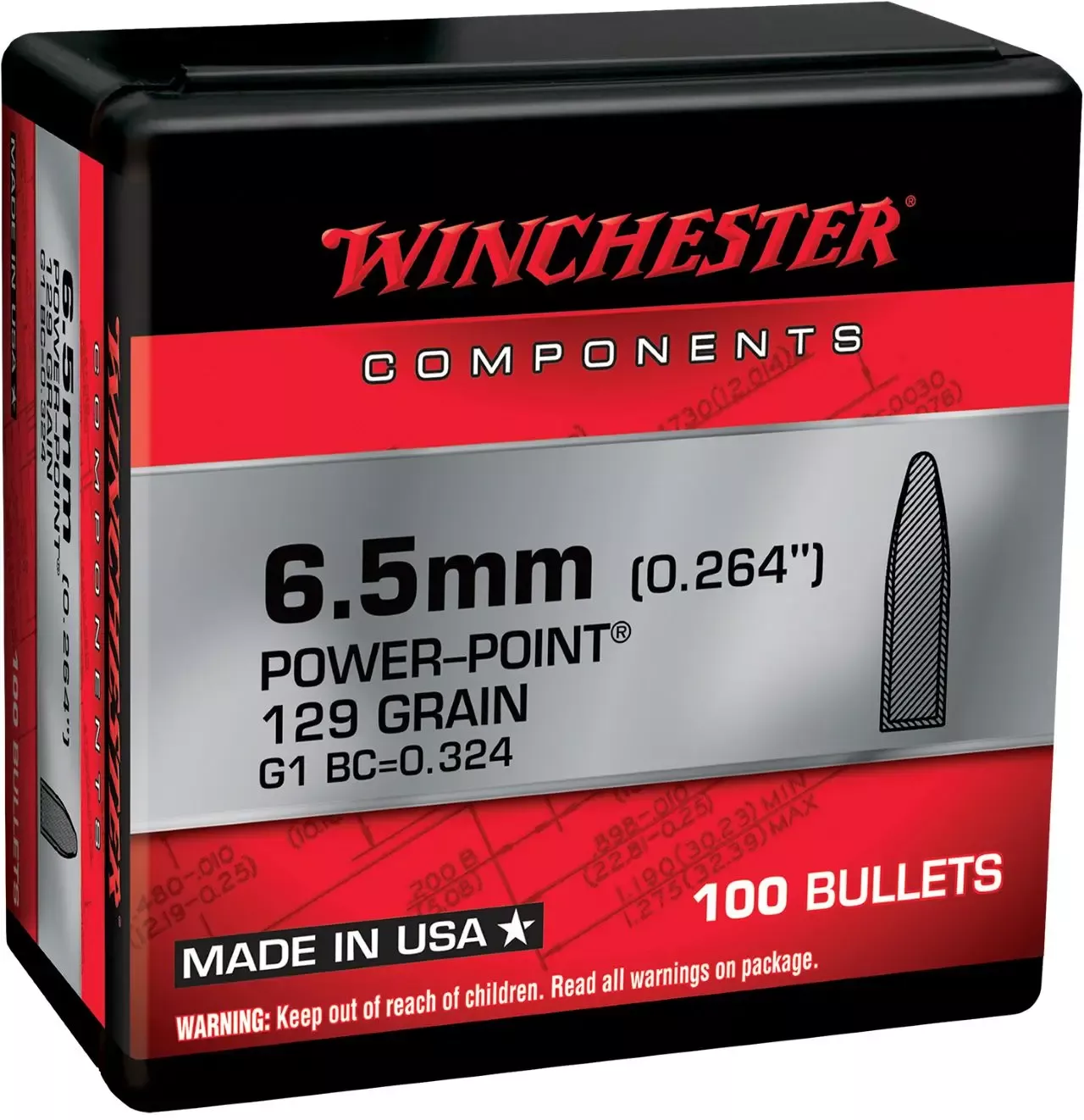 Winchester Power-Point 6.5 Creedmoor 129 gr Jacketed Soft Point 100 Rounds WB65PP129X