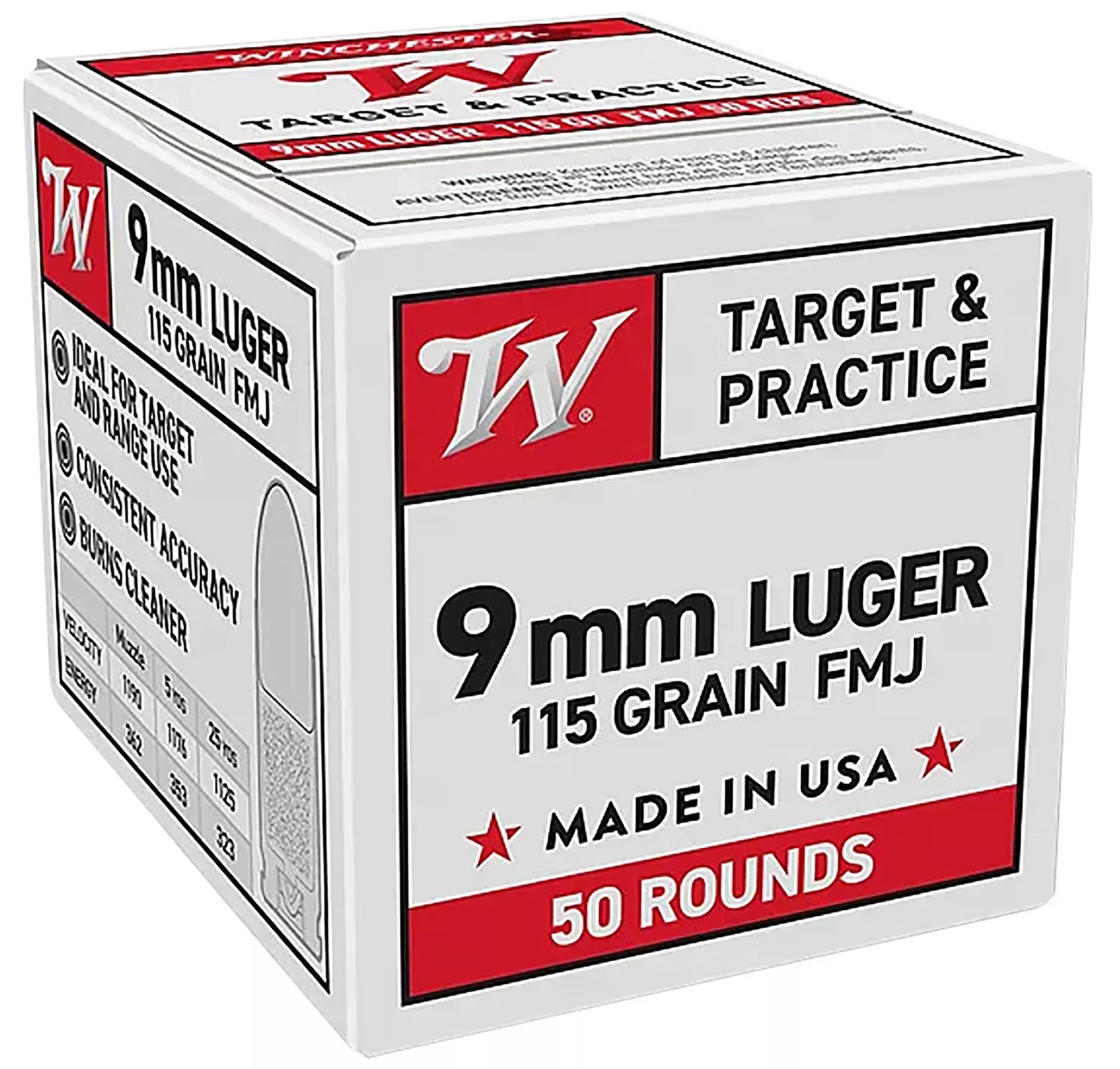 Winchester Target & Practice 9mm Luger Ammo 115 gr Full Metal Jacket 50 Rounds W9MM50