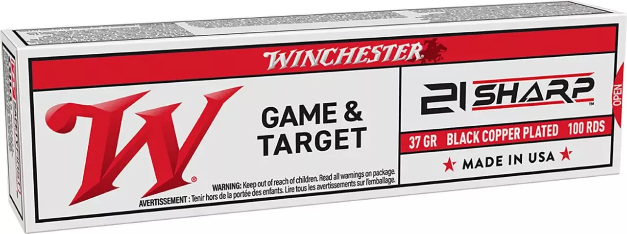Winchester USA White Box Game & Target .21 Sharp Ammo 37 gr Black Copper Plated Lead 100 Rounds X21C