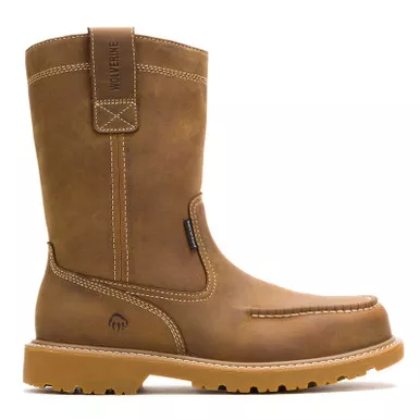 WOLVERINE Men's Floorhand Moc-Toe Steel-Toe Pull-On Wellington Dark Wheat Work Boots (W241194)