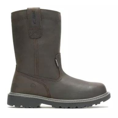 WOLVERINE Men's Floorhand Waterproof Steel-Toe 10in Wellington Dark Brown Work Boots (W10680)