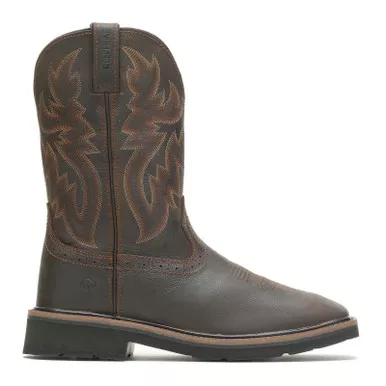 WOLVERINE Men’s Rancher Square-Toe Steel-Toe Wellington Dark Brown/Rust Work Boots (W10702)