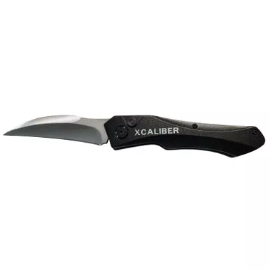 Xcaliber Knife Company Switch Blade 3.25″ Folding Sheepsfoot Plain Stainless D2 Steel Blade, 4.50″ Black Aluminum Handle